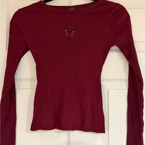 Wild Fable Maroon Ribbed Long Sleeve Tee